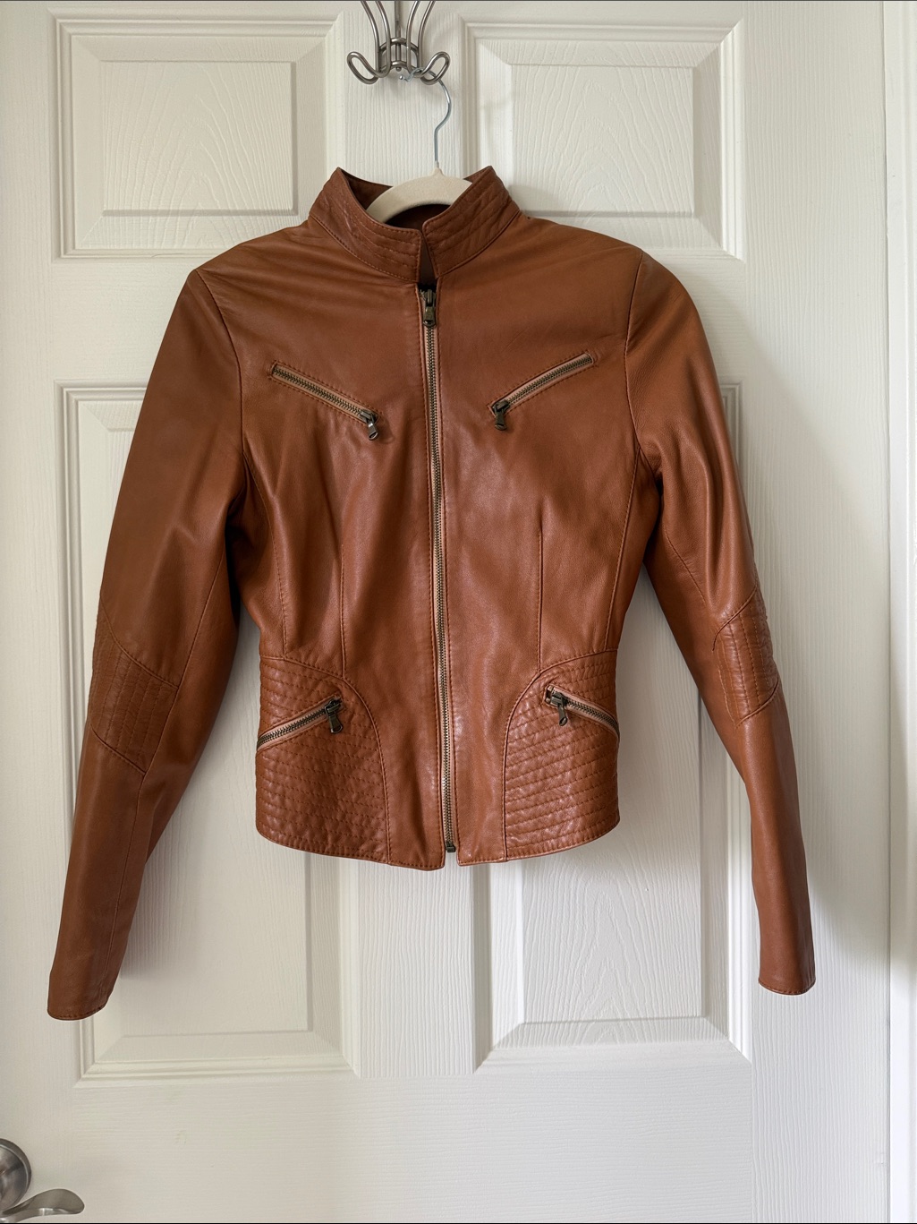 Authentic Italian Brown Leather Zip-Front Women’s Jacket